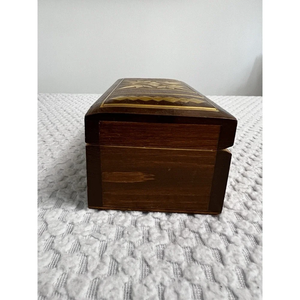 Vtg USSR Russian Inlaid Wood Jewelry Trinket Box Soviet Era MCM Boho Handmade
